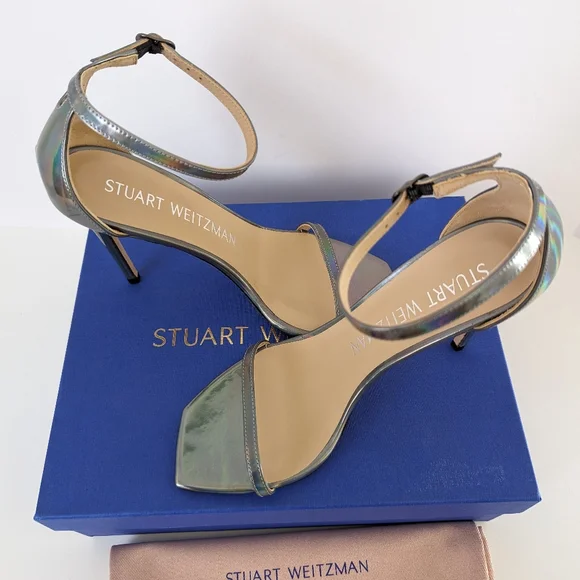 Stuart Weitzman Metallic Gunmetal NUDISTCURVE Sandal Size 10 - Picture 3 of 9